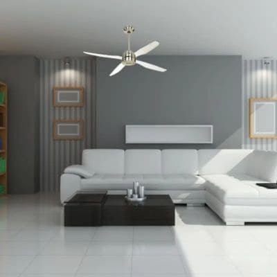Ventilateur de plafond Libelle blanc dans un salon moderne, Casafan